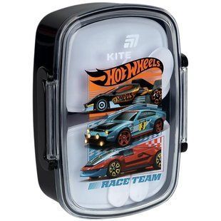 Ланчбокс Kite Hot Wheels 750мл, ложка+виделка, 2 контейнера, чорний