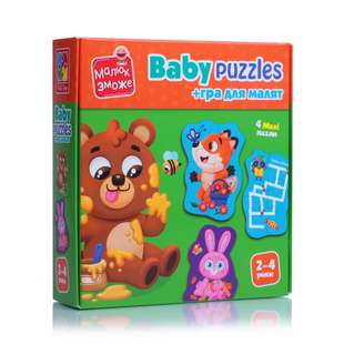 Пазли картонні Бебі MAXI Малюк зможе Лісові звірі, з грою (Vladi Toys)