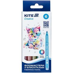 Фломастери Kite Creative з блискітками 6 кольорів, пастель