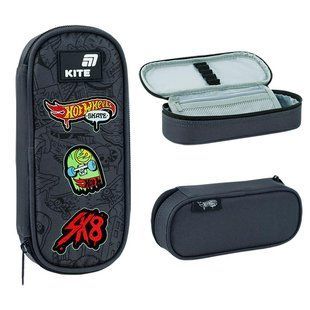 Пенал шкільний Kite для хлопчика на 1 відділення, 1 відворот 599 Hot Wheels сірий