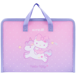 Папка-портфель пластикова А4 на блискавці Kite Hello Kitty з текстильними ручками