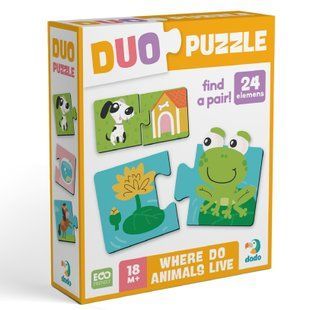 Пазл 2ел 5*10см DUO Звірята та їх домівки Dodo