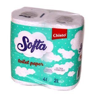 Папір туалетний целюлозний на гільзі по 4рул. Softa Chisto Aroma білий 3-шаровий
