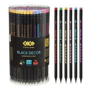 Олівець чорнографітний ZiBi Black Decor HB, пластиковий, триграний, з гумкою (144)