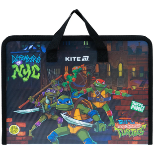 Папка-портфель пластикова А4 на блискавці Kite Ninja Turtles з текстильними ручками