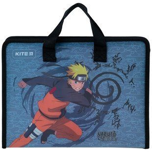 Папка-портфель пластикова А4 на блискавці Kite Naruto з текстильними ручками