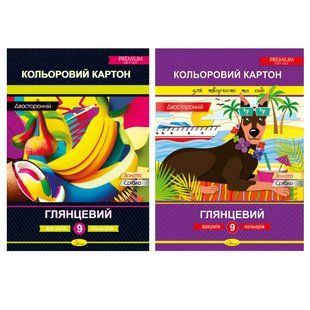 Картон кольоровий двосторонній А4 9арк., 9 кольорів Глянець Апельсин