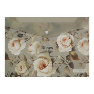 Папка-конверт на кнопці А4 Buromax Roses Arabeski 180мкм фактура напівпрозора матова, світло-сіра