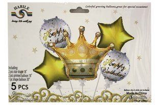 Набір кульок повітряних фольгованих Happy birthday Корона золота 5шт ООПТ