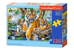 Пазли 120ел 32*23см СІМ'Я ТИГРІВ БІЛЯ СТРУМКА Castorland