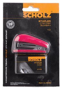 Степлер Scholz №10 (8арк) пластиковий, червоний +1000 скоб