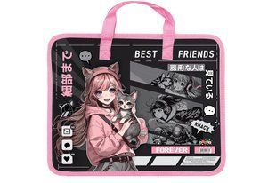 Папка-портфель пластикова А4 на блискавці Kidis Anime Girls з текстильними ручками