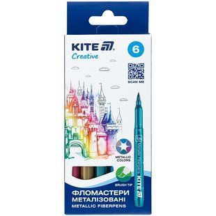 Фломастери-пензлики Kite Creative 6 кольорів, металізовані