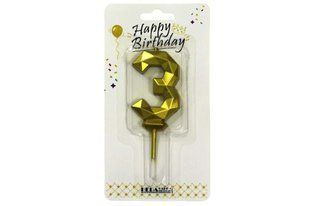 Свiчка Цифра 3, кристал золото 6см (12)
