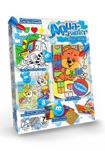 Розмальовка водна в коробці Aqua painter №6 4 картинки, 3 техніки Danko Toys