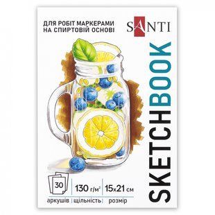 Скетчбук для маркерів на спиртовій основі А5 30арк склейка 130г/м2 Santi Fresh