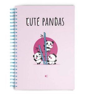 Блокнот А5 160арк., без лініювання, на спіралі, кольоровий папір, ArtPrint Cute pandas мікс