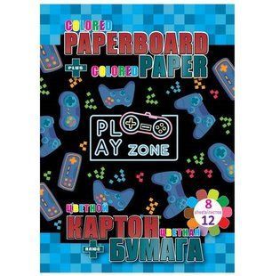 Набір картон+папір кольоровий: картон 8арк., папір двост. 12арк 70г/м2 Kidis Play zone